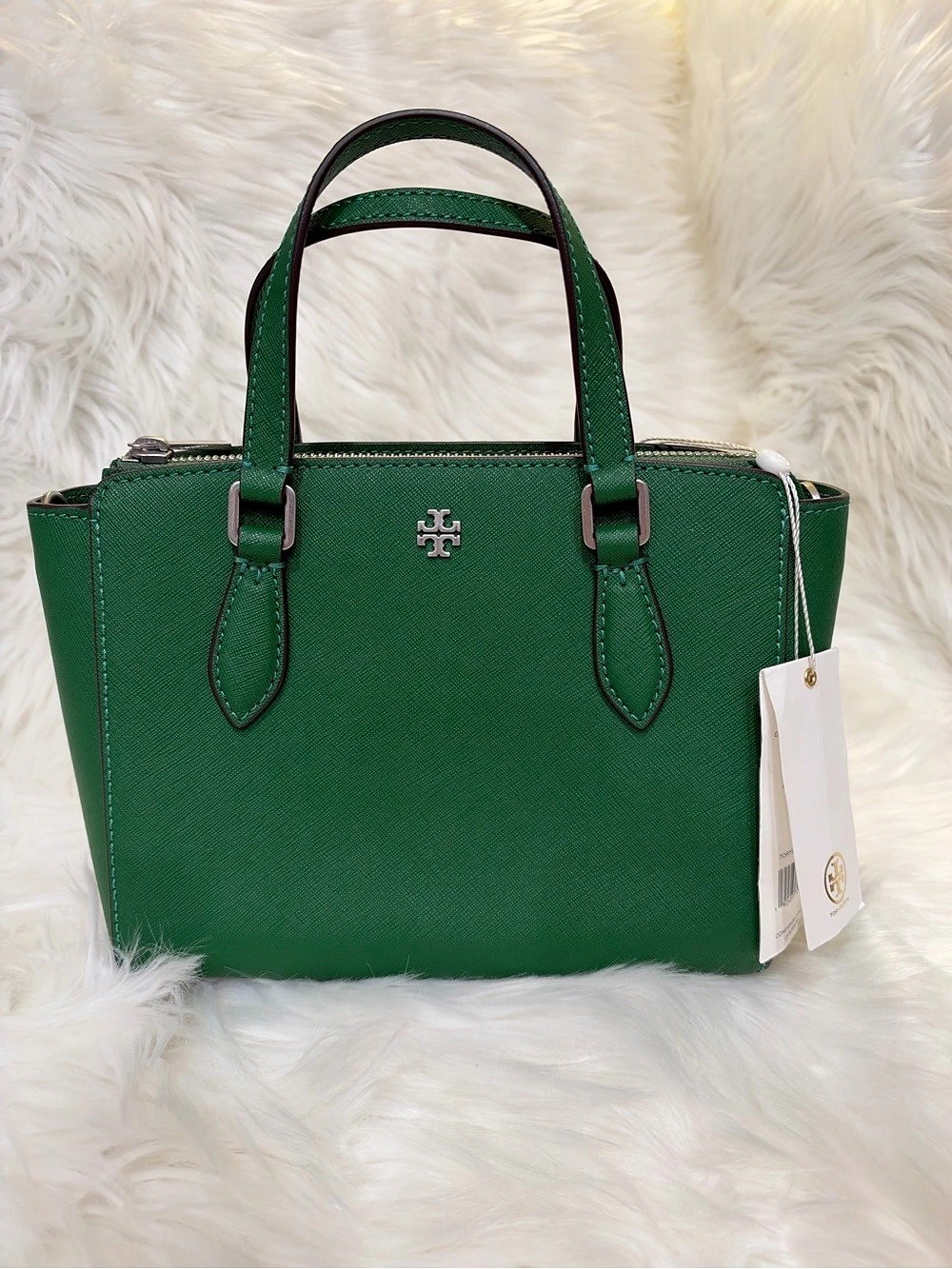 Tory Burch Emerson Mini Top Zip Tote in Green NWT
